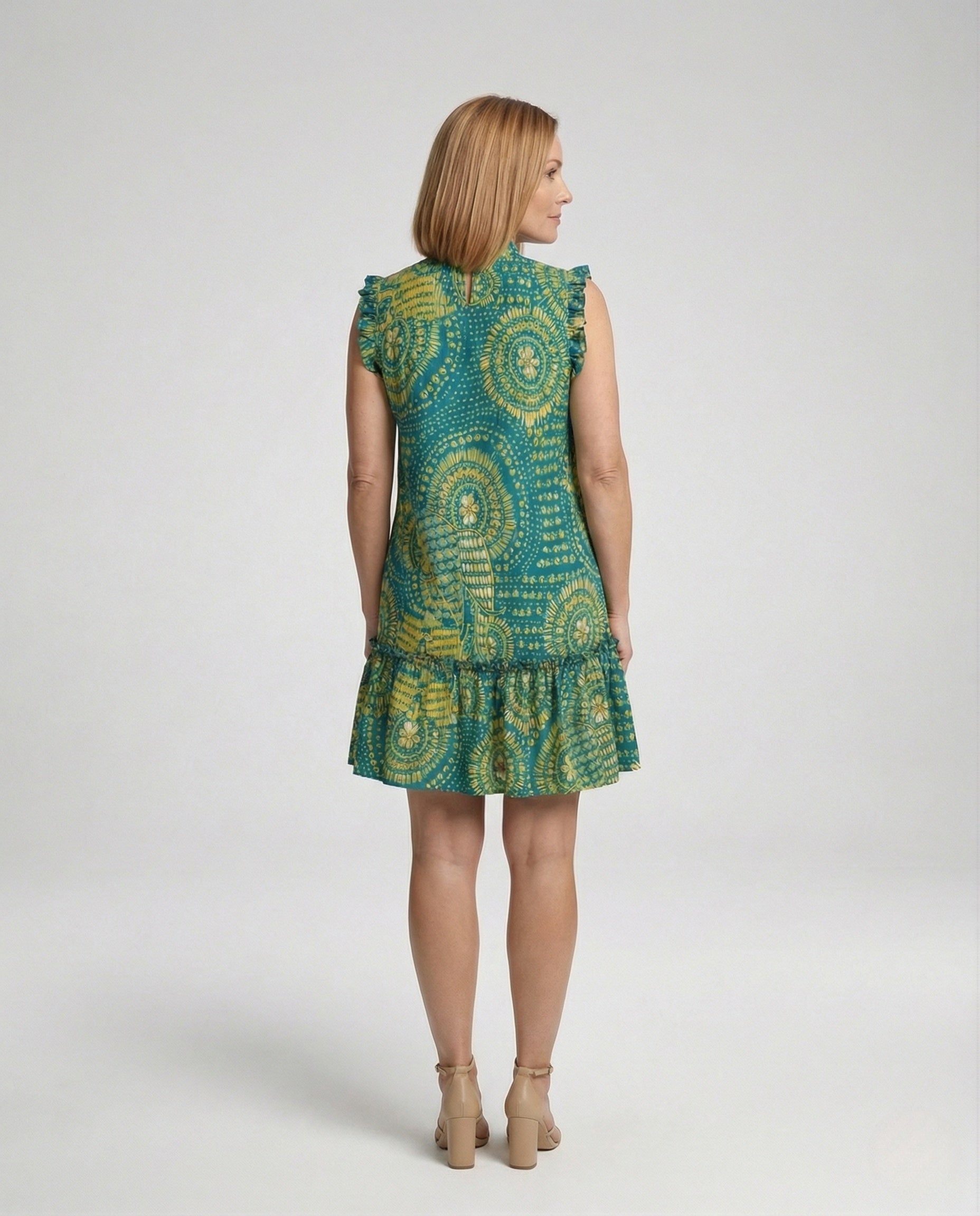 Ruffle Dress Sleeveless Boho Print Women - Back View