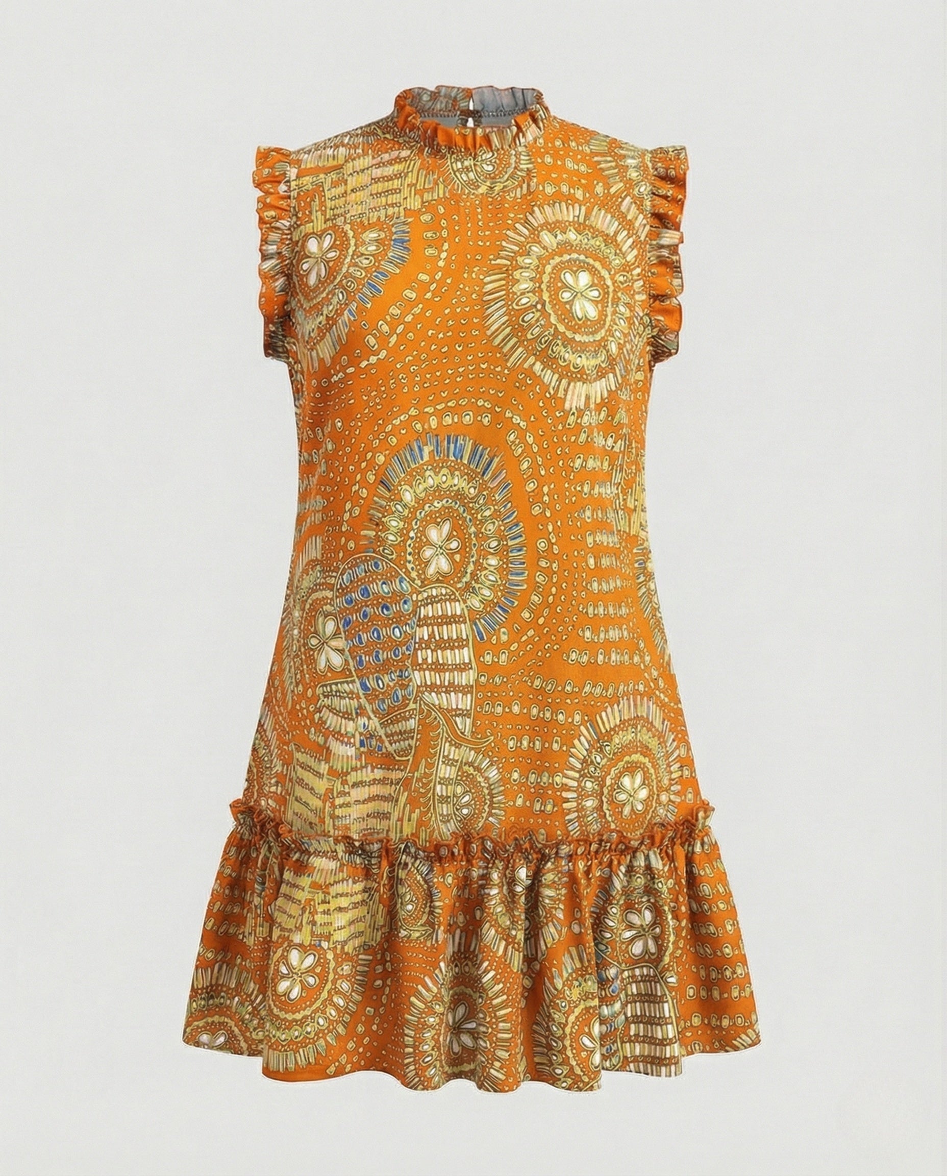 Ruffle Dress Sleeveless Boho Print Women