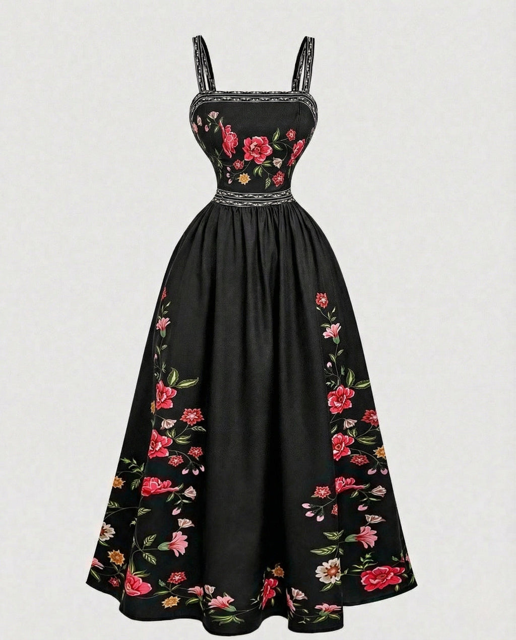 Retro Swing Dress Ankle-Length with Embroidery Women