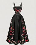 Retro Swing Dress Ankle-Length with Embroidery Women