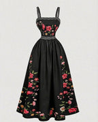 Retro Swing Dress Ankle-Length with Embroidery Women