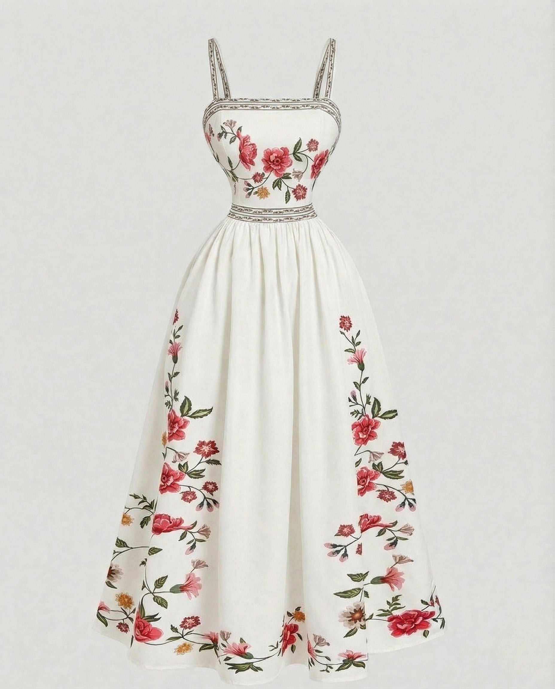 Retro Swing Dress Ankle-Length with Embroidery Women