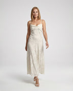 Elegant Maxi Dress with Flower Appliqué for Women - Front View