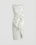 Satin Sheath Dress Asymmetric Elegant Women