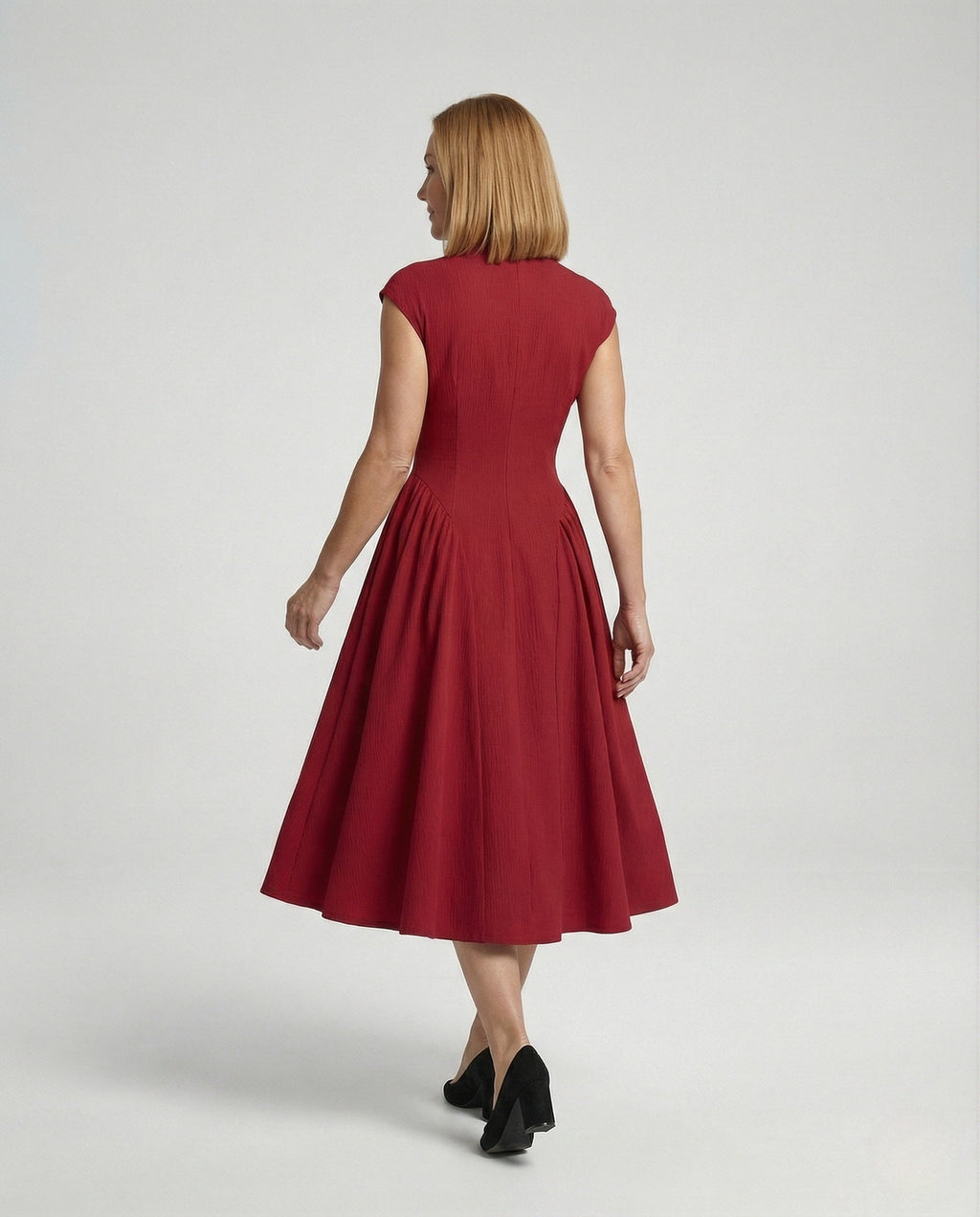 Figure-Hugging Midi Dress with Flared Skirt Ladies - Back View