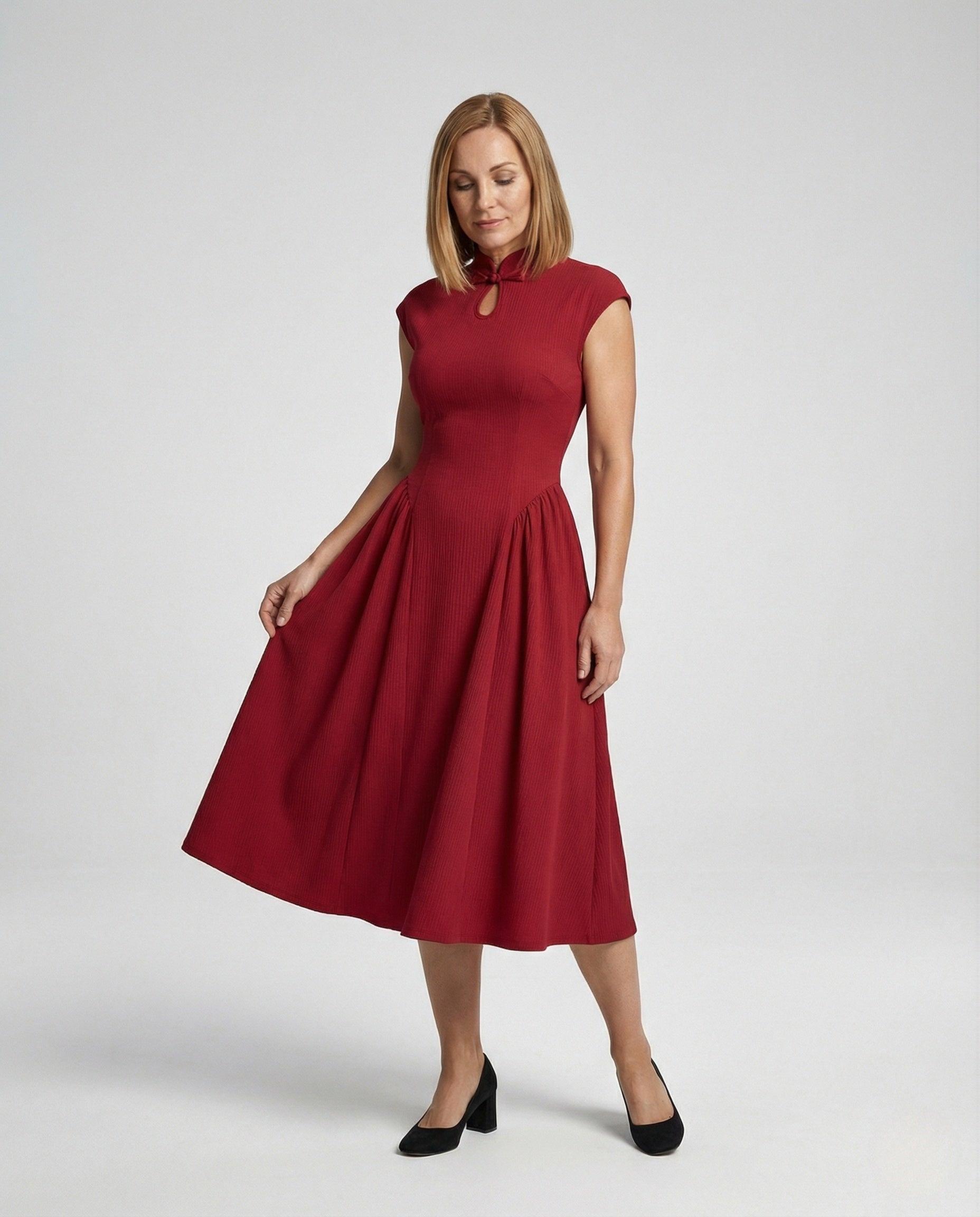 Figure-Hugging Midi Dress with Flared Skirt Ladies - Front View