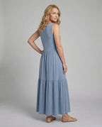 Maxi Dress Sleeveless with Tiered Skirt A-Line Women - Back View