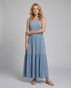 Maxi Dress Sleeveless with Tiered Skirt A-Line Women - Front View