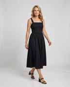 Satin Midi Dress with Square Neckline Women - Front View