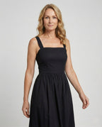 Satin Midi Dress with Square Neckline Women - Upper Body View