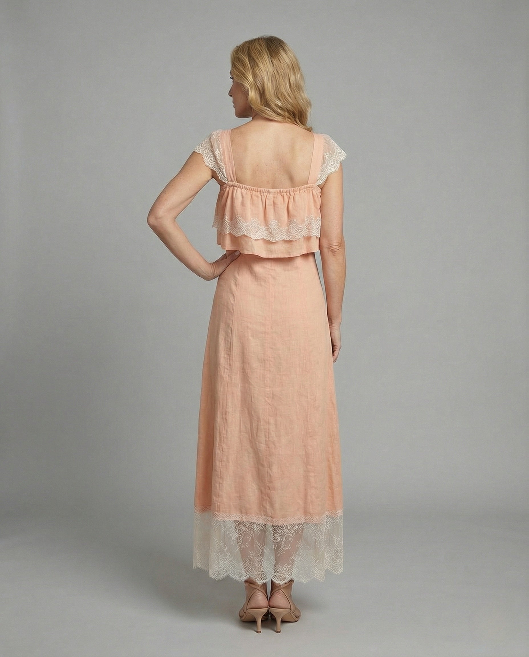Boho Lace Maxi Dress with Ruffles Women - Back View