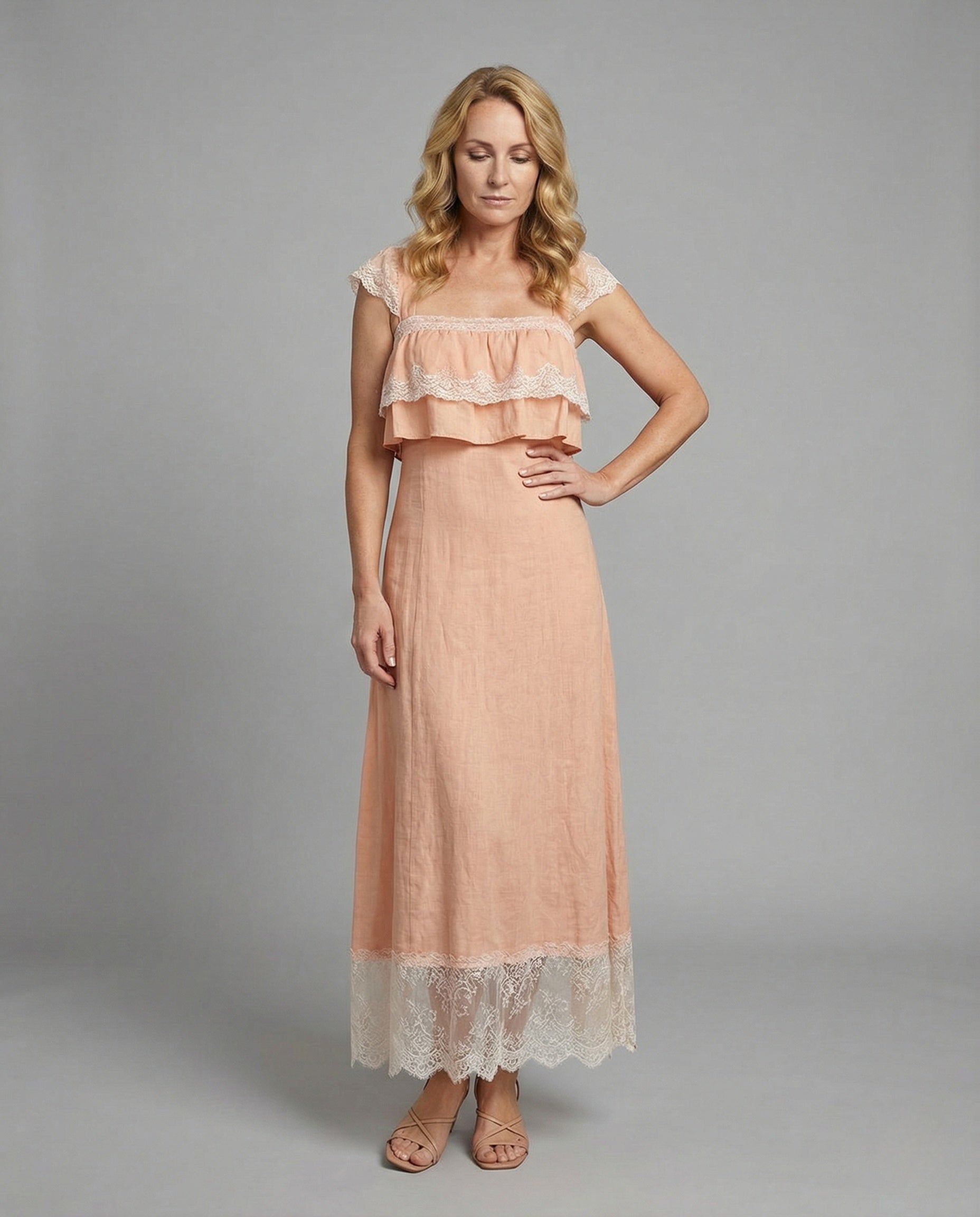 Boho Lace Maxi Dress with Ruffles Women - Front View