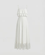 Boho Lace Maxi Dress with Ruffles Women