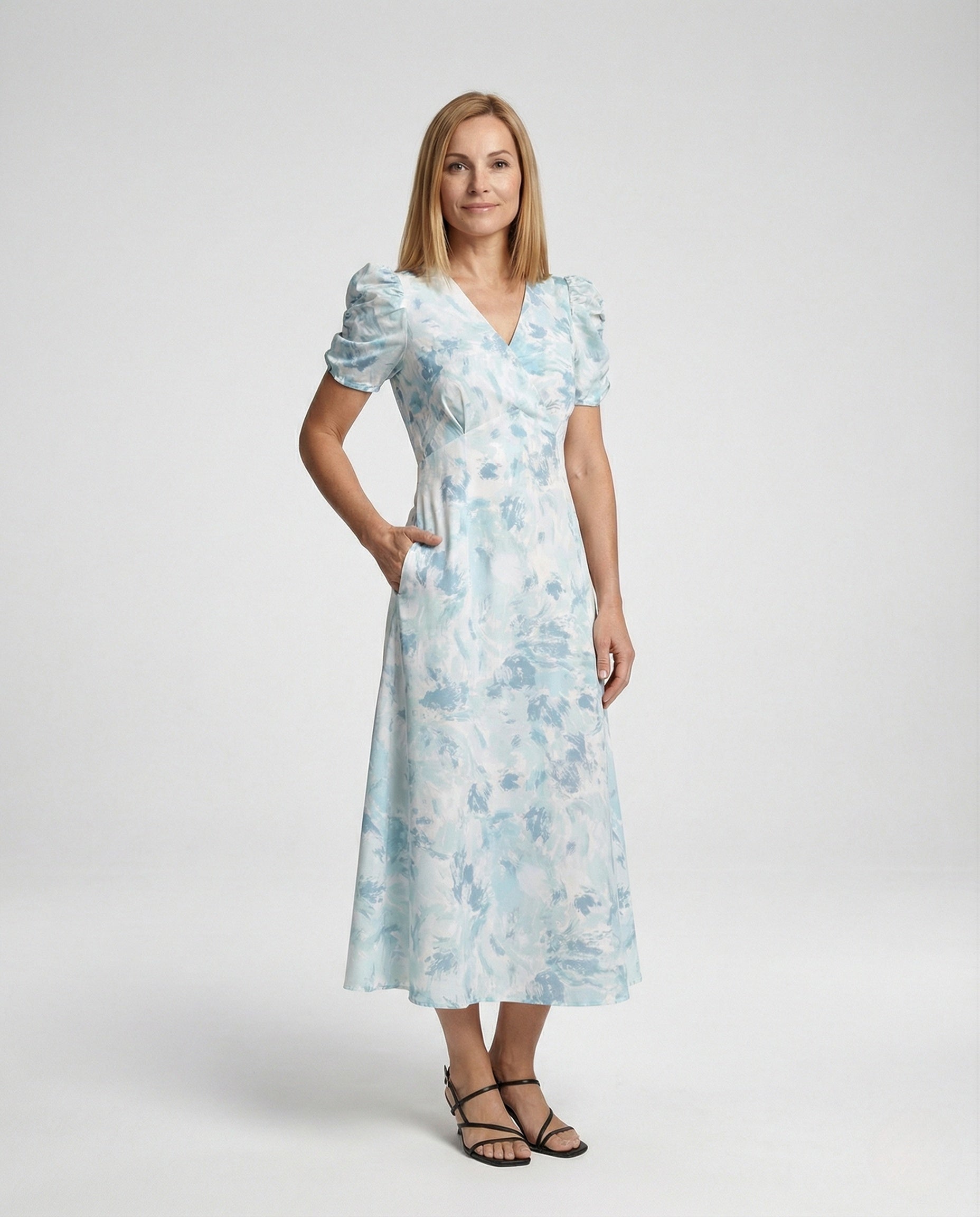 Wrap Dress with Puff Sleeves Empire Women - Front View