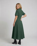 Women's Sleeveless Dot Midi Dress with Notched Collar and A-Line - Back View