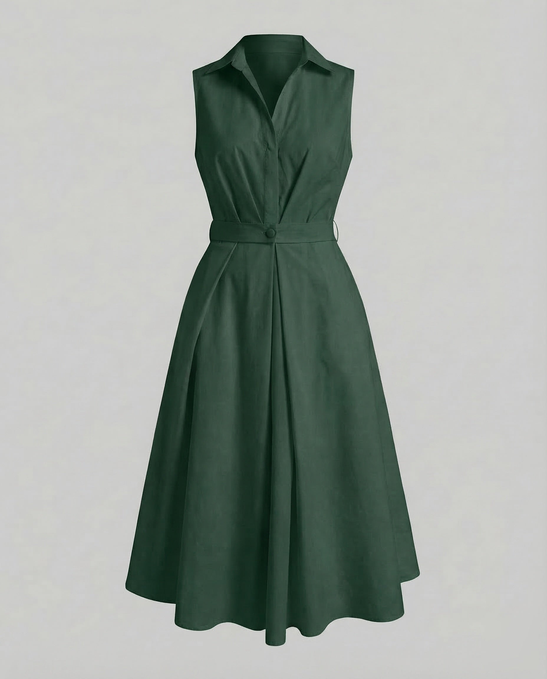 Women's Sleeveless Dot Midi Dress with Notched Collar and A-Line