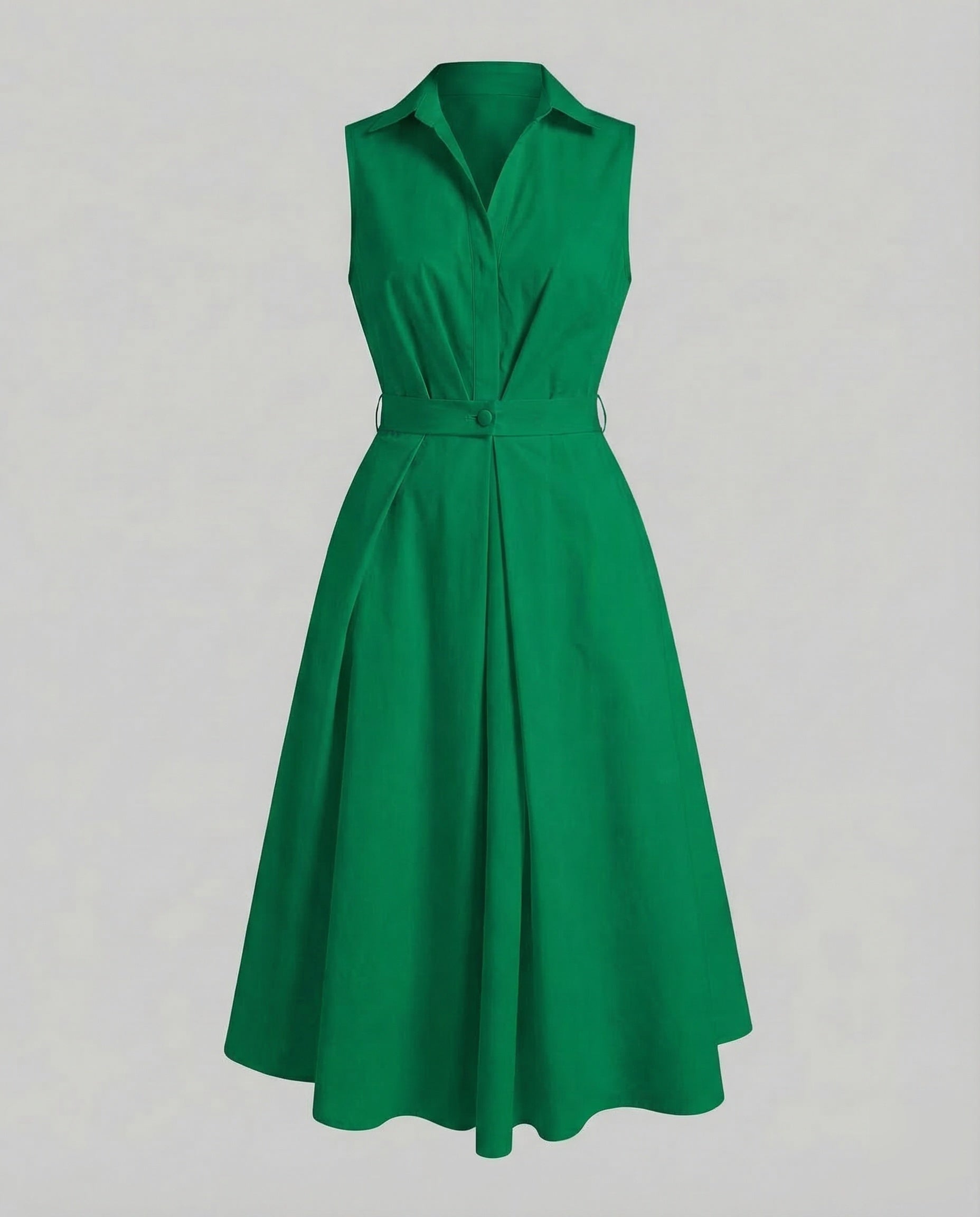 Women's Sleeveless Dot Midi Dress with Notched Collar and A-Line