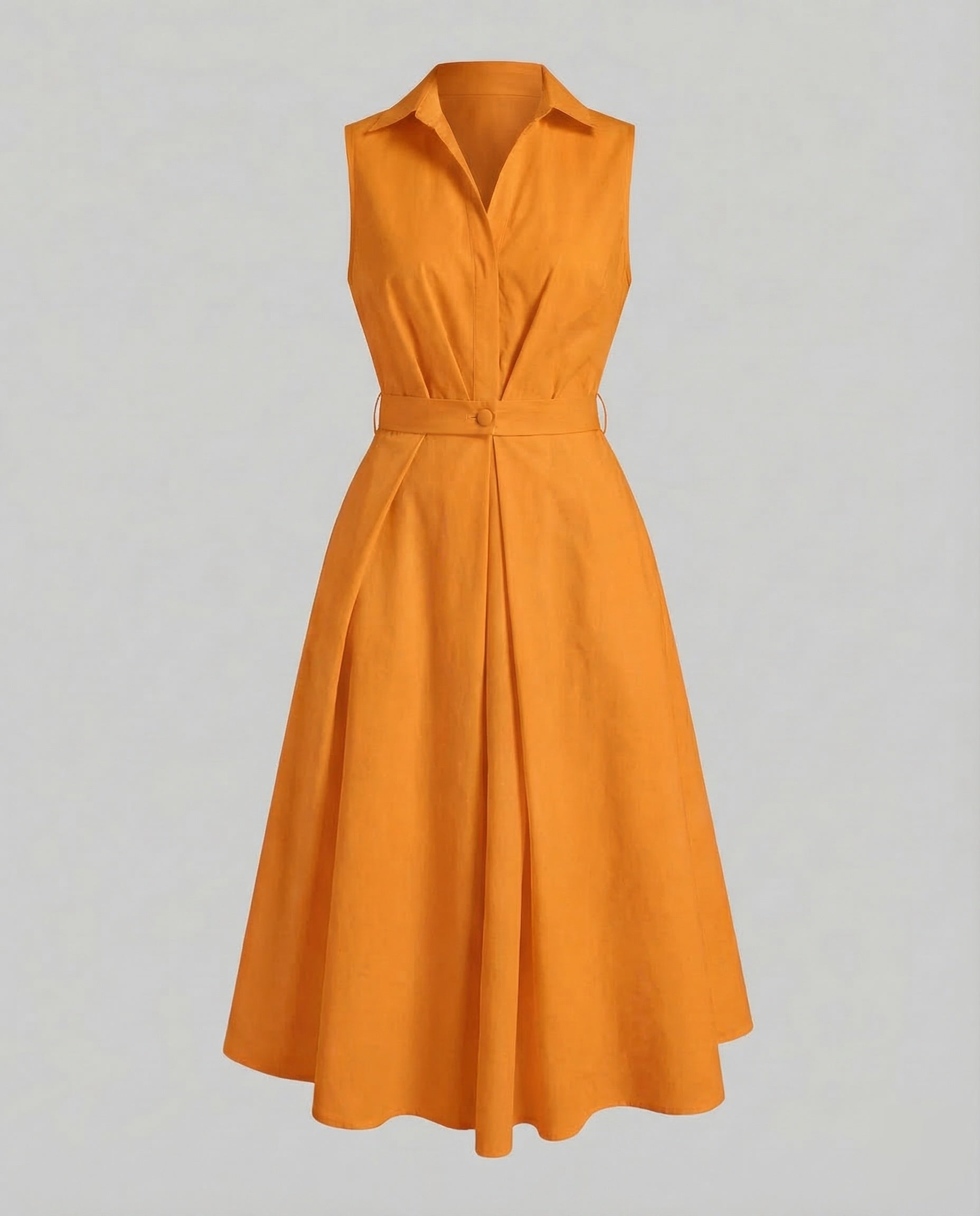 Women's Sleeveless Dot Midi Dress with Notched Collar and A-Line