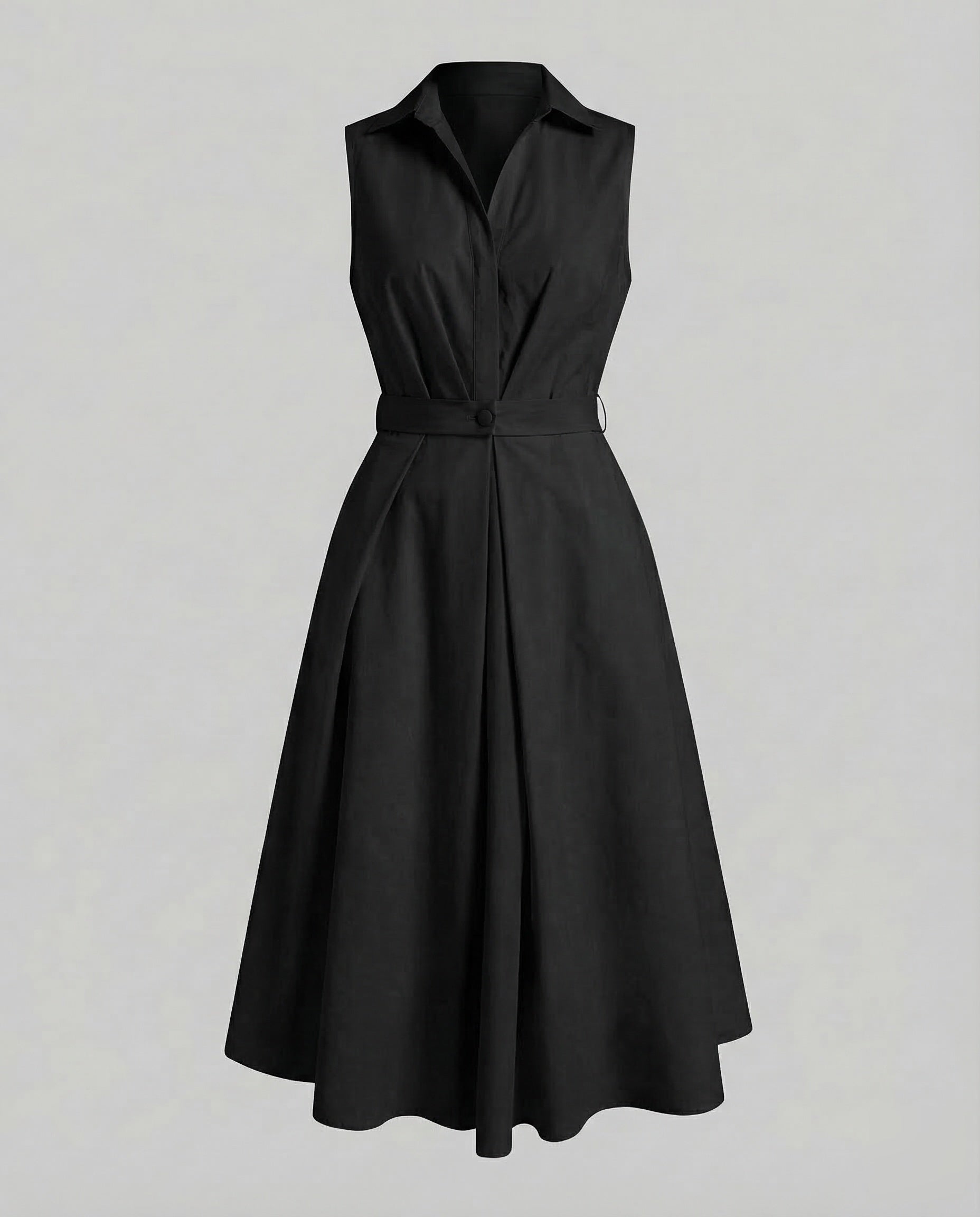 Women's Sleeveless Dot Midi Dress with Notched Collar and A-Line