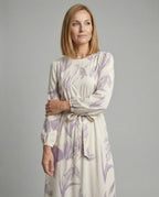Women's Maxi Dress with Balloon Sleeves and Ruffle Hem - Upper Body View