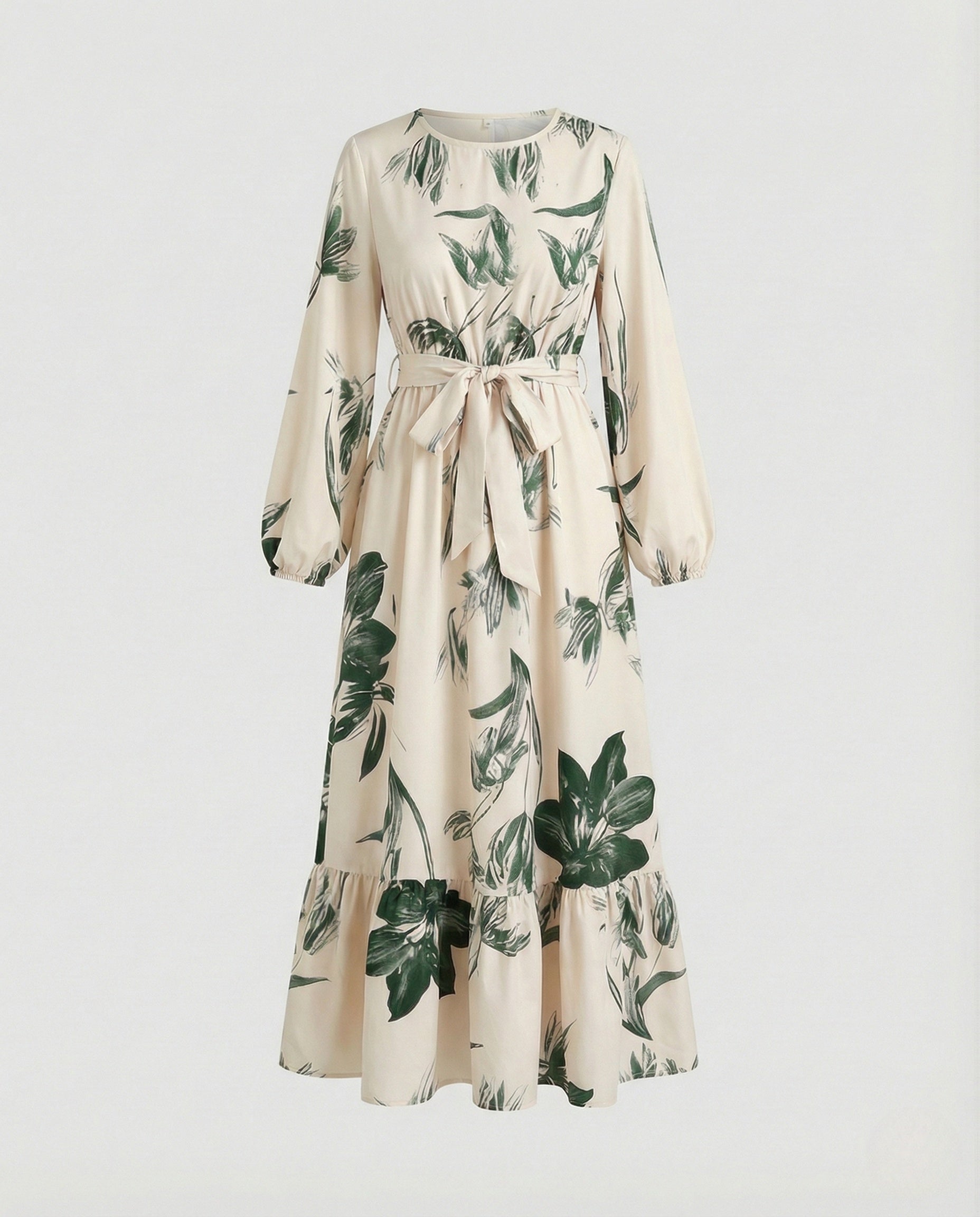 Women's Maxi Dress with Balloon Sleeves and Ruffle Hem