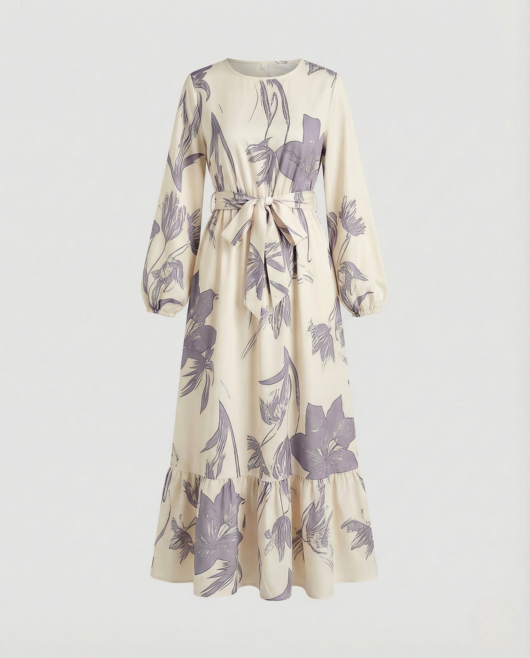 Women's Maxi Dress with Balloon Sleeves and Ruffle Hem