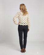 Women's Oversized Knit Sweater with Hole Pattern - Back View
