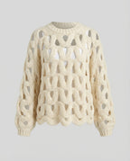 Women's Oversized Knit Sweater with Hole Pattern