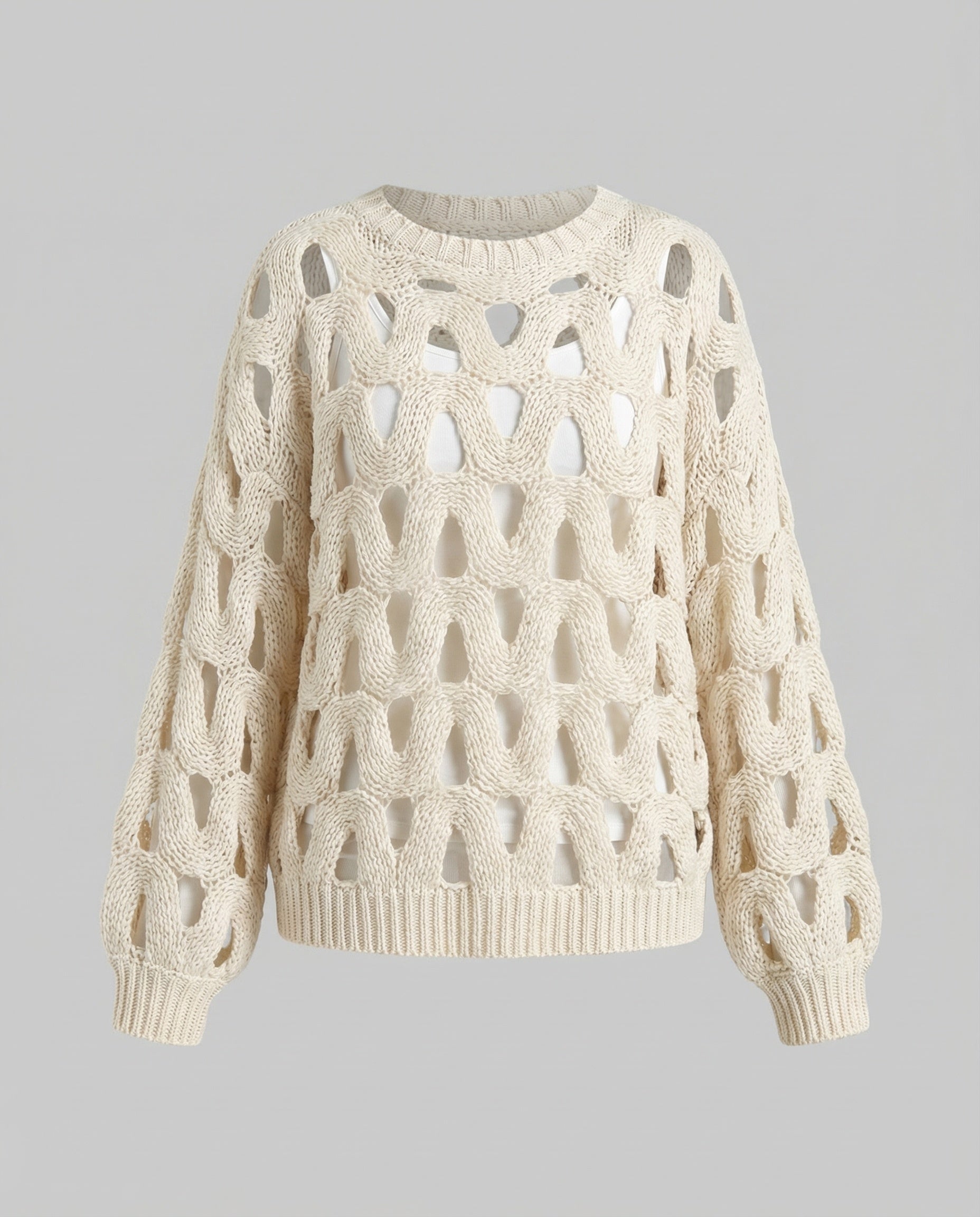 Women's Oversized Knit Sweater with Hole Pattern