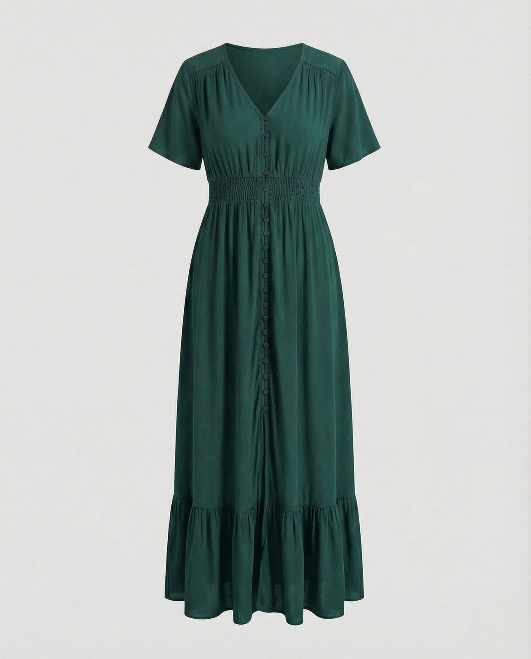 Women's Maxi Dress with Button Placket and Tiered Ruffle