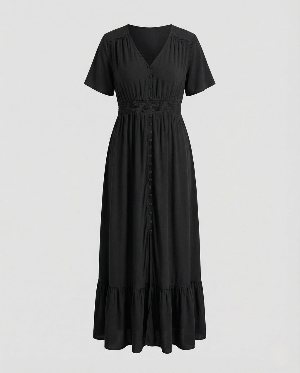 Women's Maxi Dress with Button Placket and Tiered Ruffle