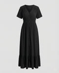 Women's Maxi Dress with Button Placket and Tiered Ruffle