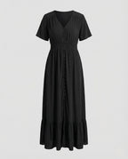 Women's Maxi Dress with Button Placket and Tiered Ruffle