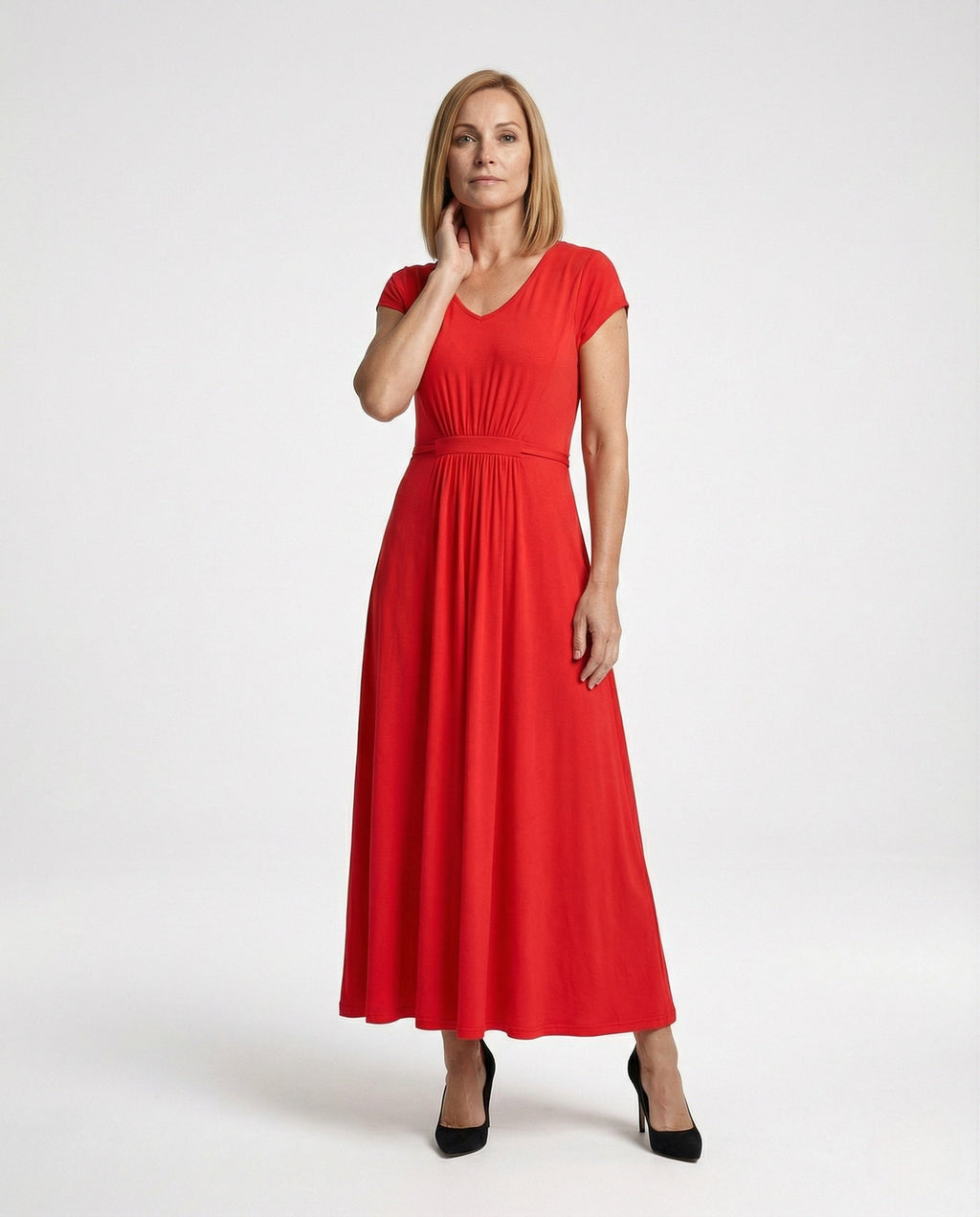 Women's Viscose Jersey Maxi Dress with Empire Waist - Front View