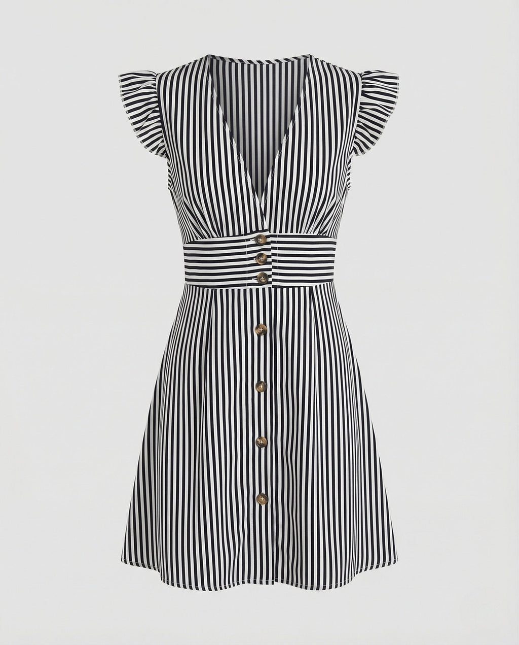 Women's Summer Dress with Ruffle Sleeves and Button Placket –