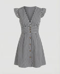 Women's Summer Dress with Ruffle Sleeves and Button Placket –