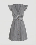 Women's Summer Dress with Ruffle Sleeves and Button Placket –