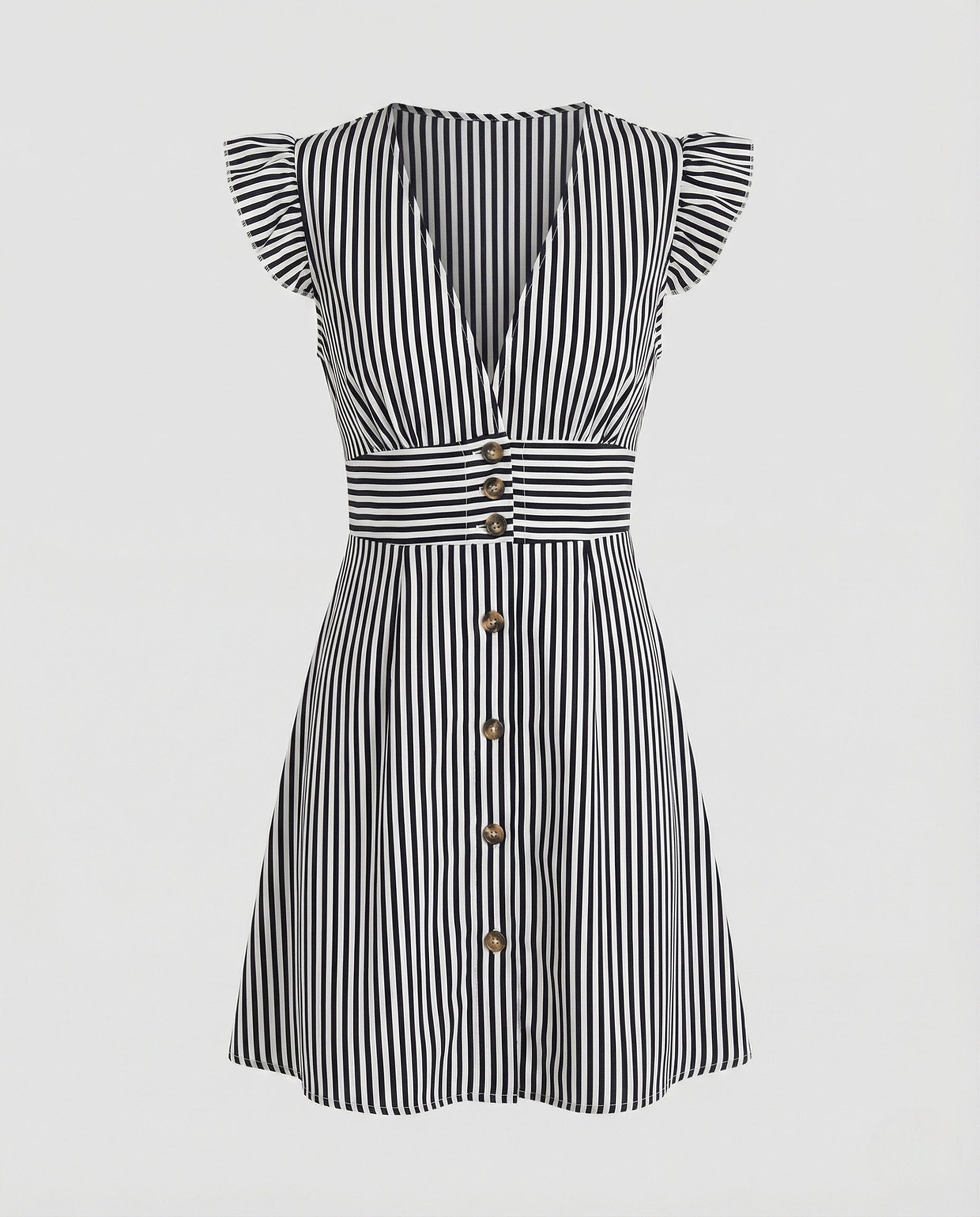 Women's Summer Dress with Ruffle Sleeves and Button Placket –