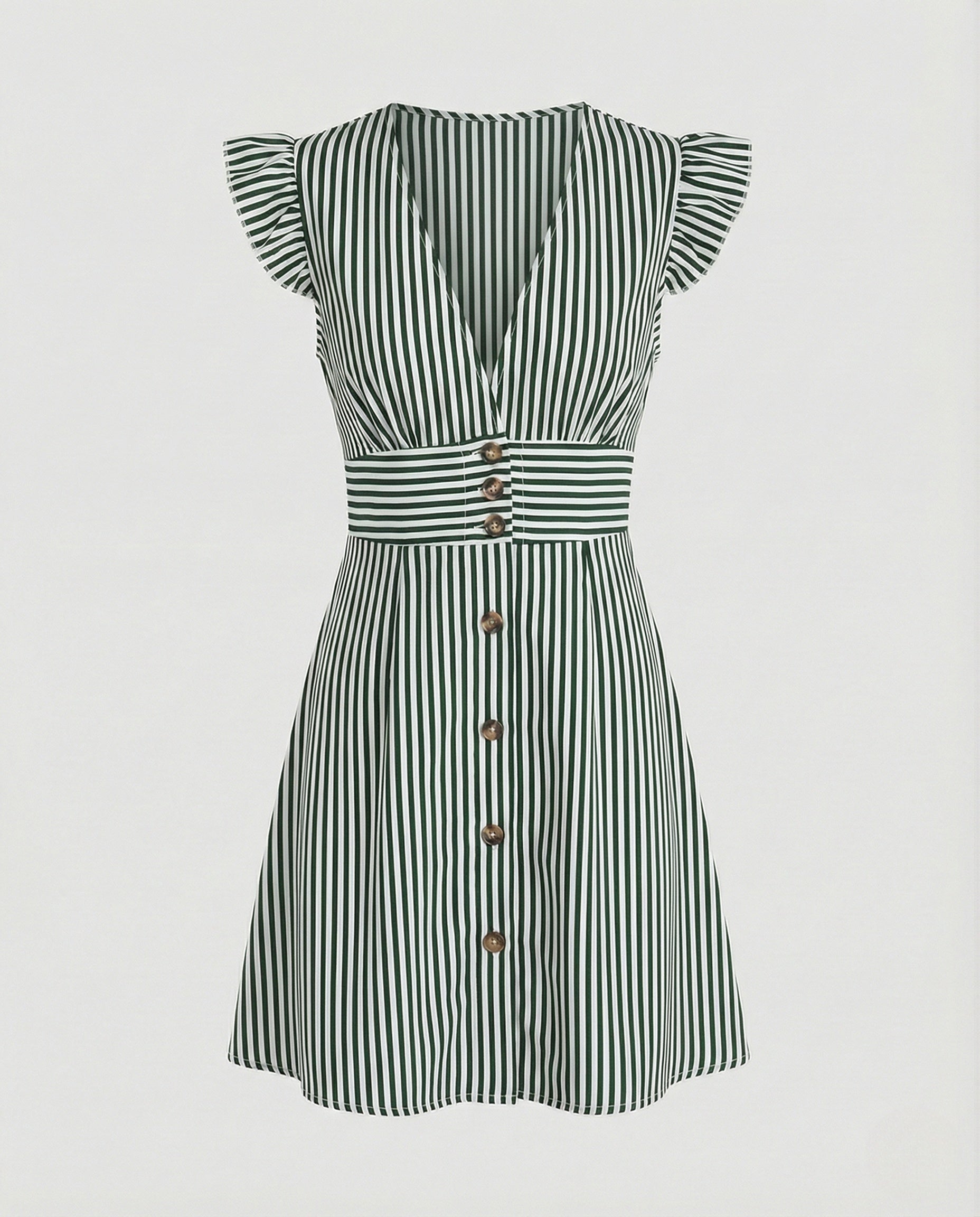 Women's Summer Dress with Ruffle Sleeves and Button Placket –