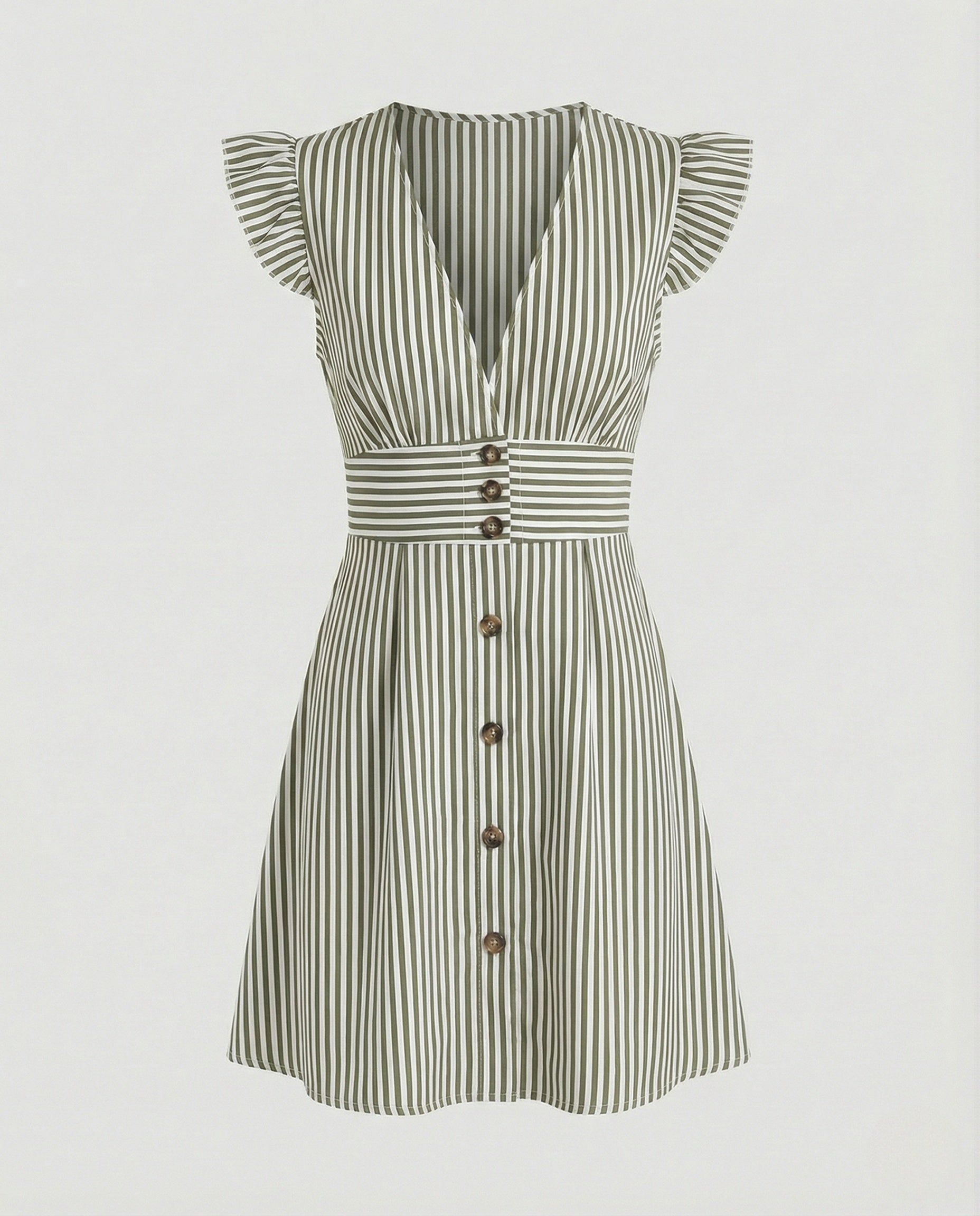 Women's Summer Dress with Ruffle Sleeves and Button Placket –
