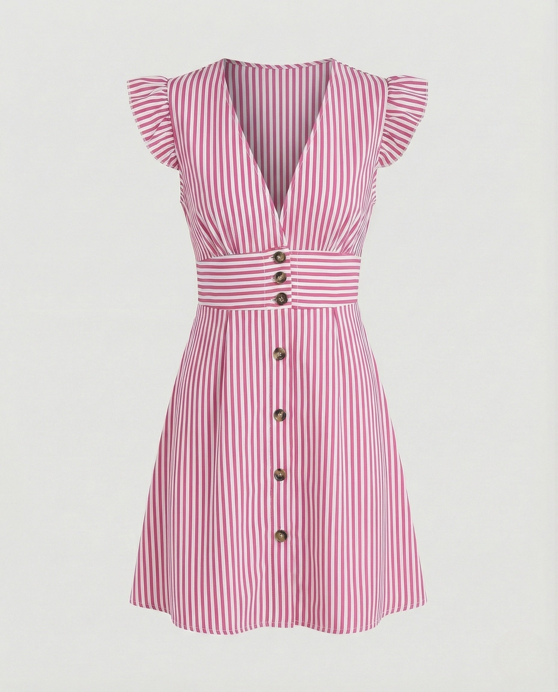 Women's Summer Dress with Ruffle Sleeves and Button Placket –