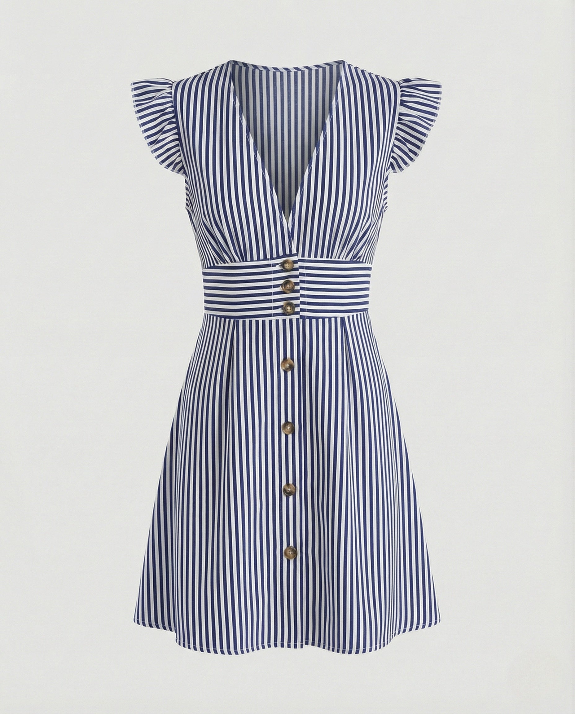 Women's Summer Dress with Ruffle Sleeves and Button Placket –