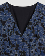 Women's Embroidered Midi Dress with V-Neck and Batwing Sleeves - Close-Up Detail