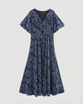 Women's Embroidered Midi Dress with V-Neck and Batwing Sleeves