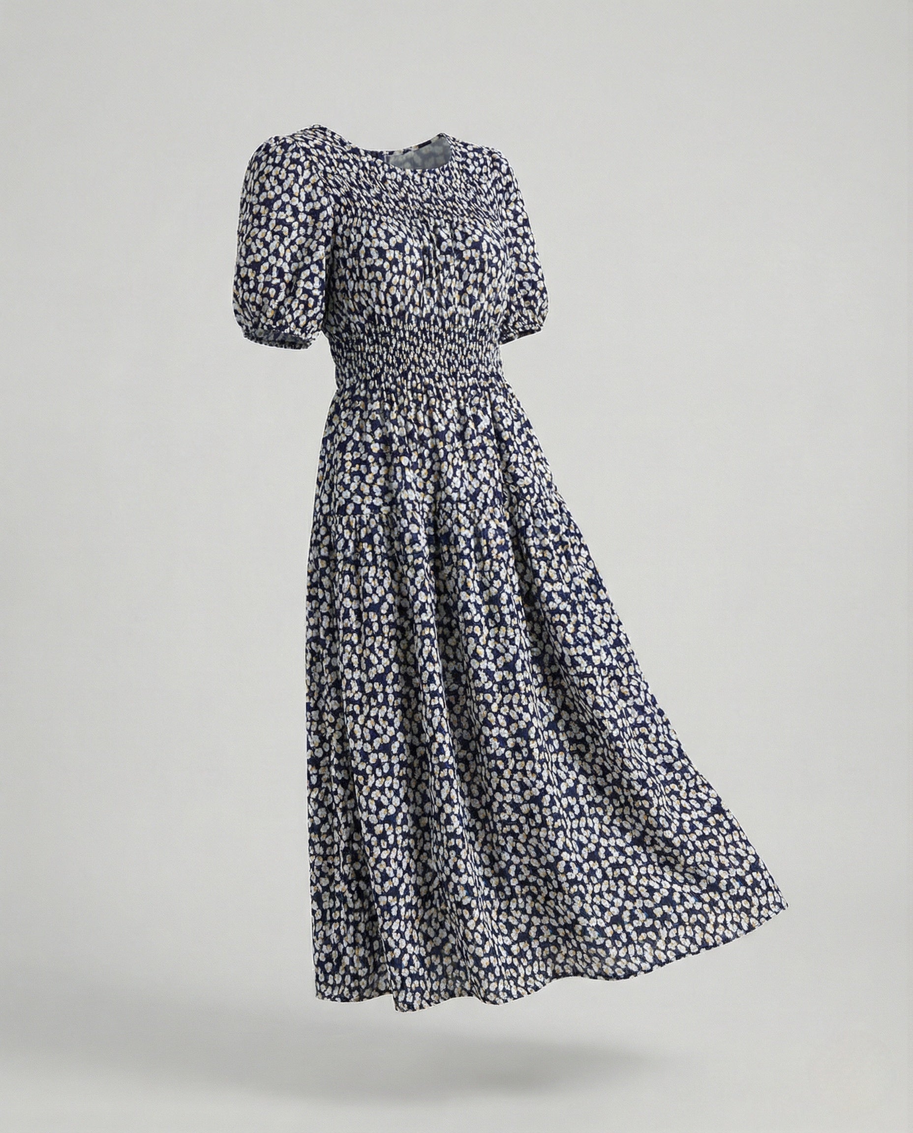 Women's Midi Dress with Smocked Waist and Balloon Sleeves