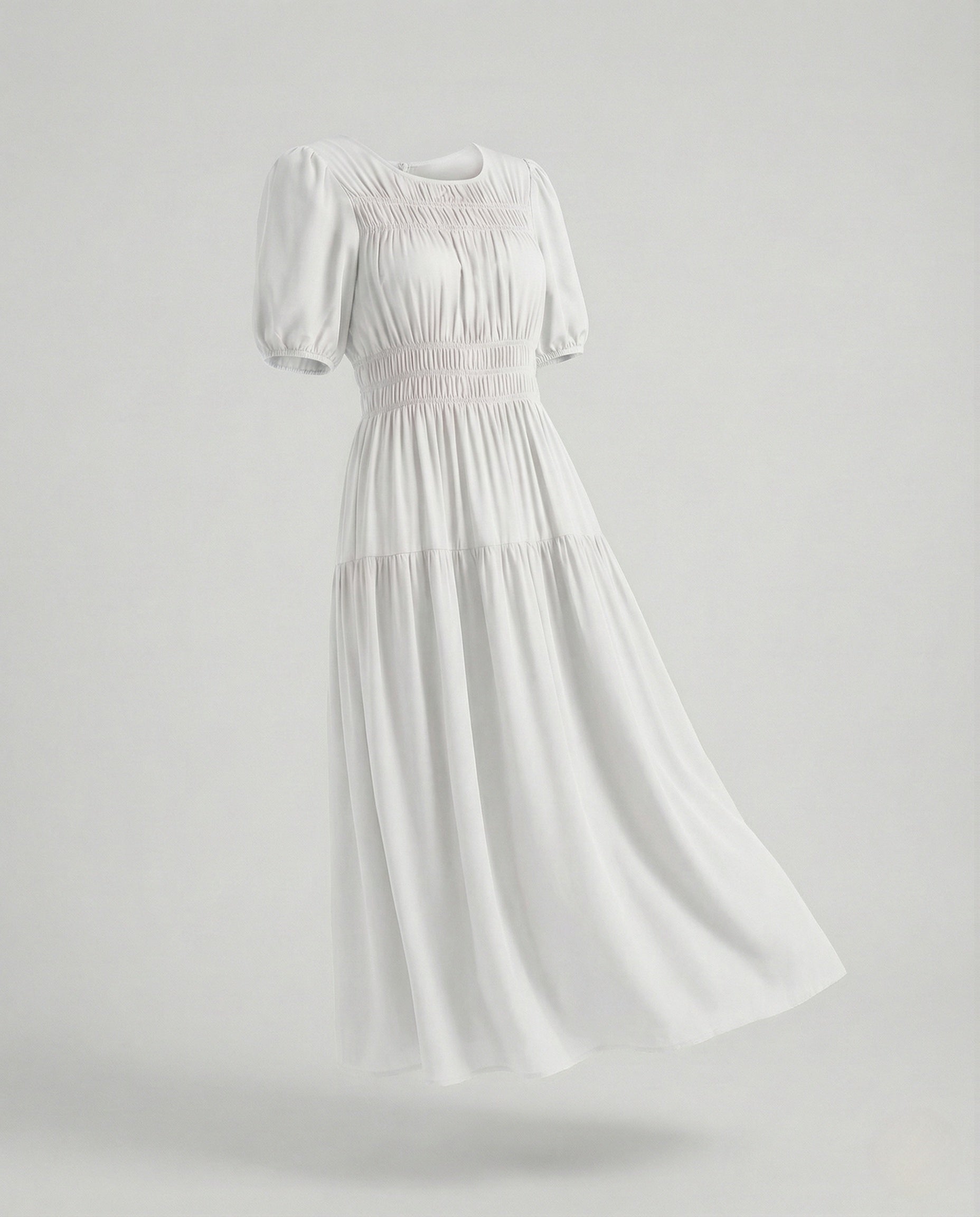 Women's Midi Dress with Smocked Waist and Balloon Sleeves
