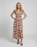 Women's Wrap Maxi Dress with Ruffle Tier - Front View