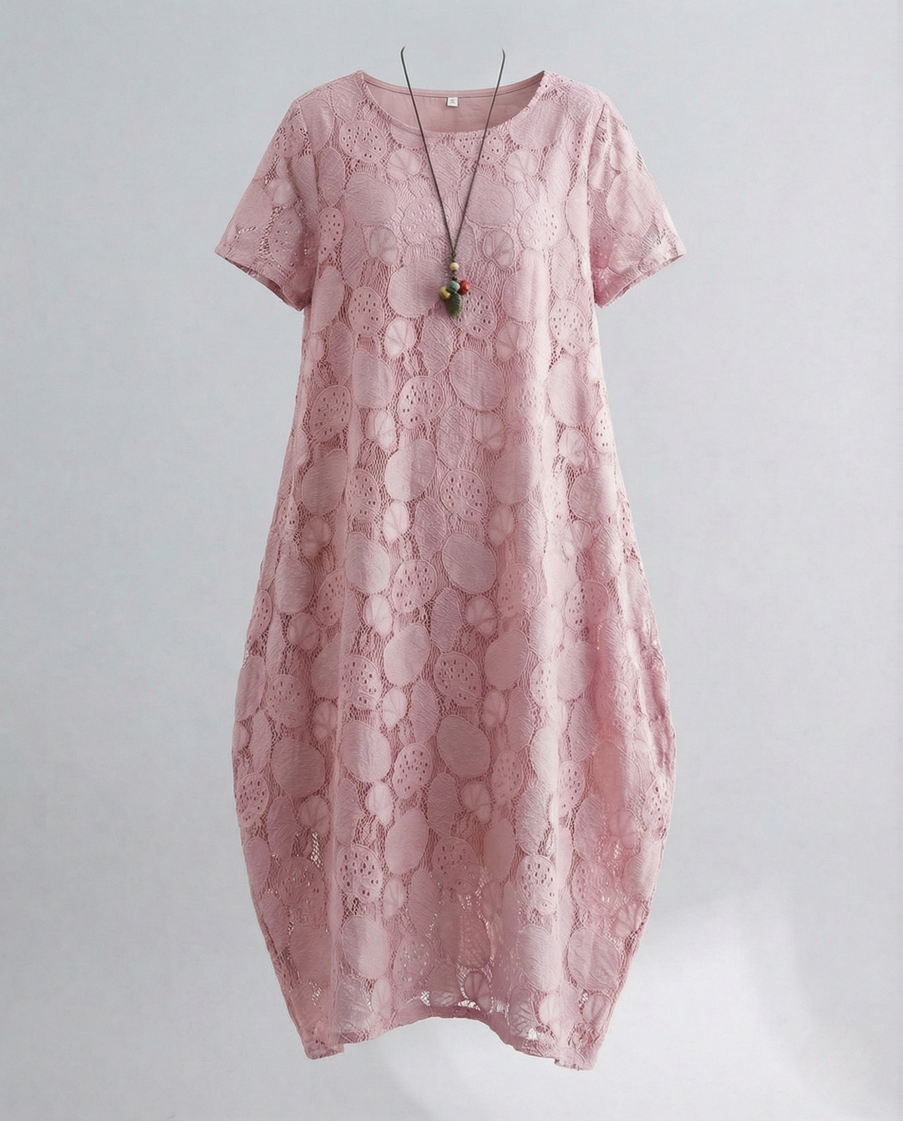 Women's Lace Maxi Dress with Round Neckline