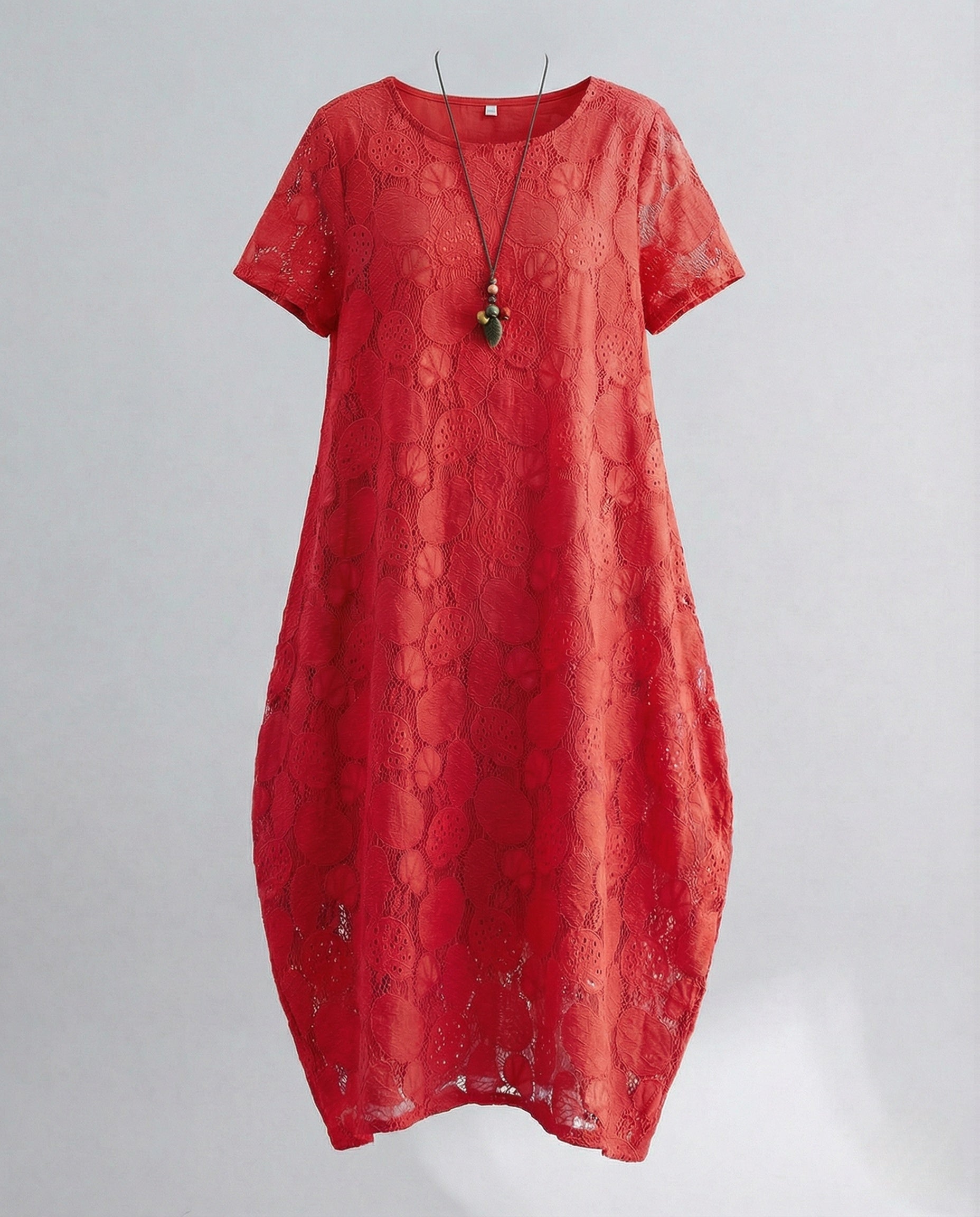 Women's Lace Maxi Dress with Round Neckline