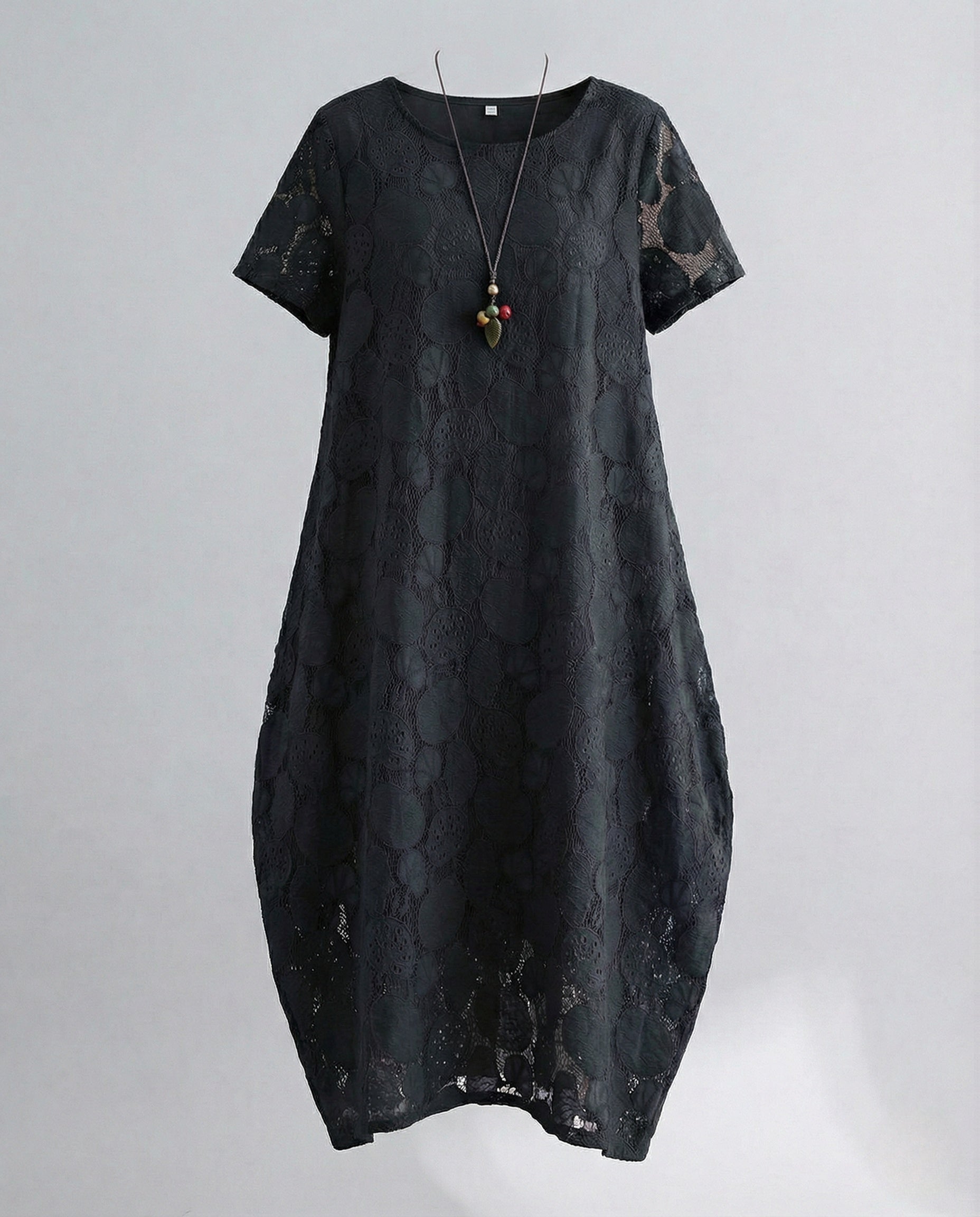 Women's Lace Maxi Dress with Round Neckline